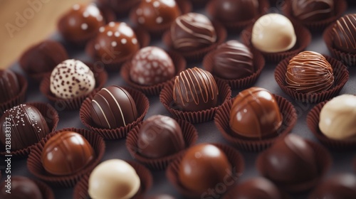 Chocolate truffles, knolling, knolling layout, deconstruction, highly detailed, depth, lumen render, k