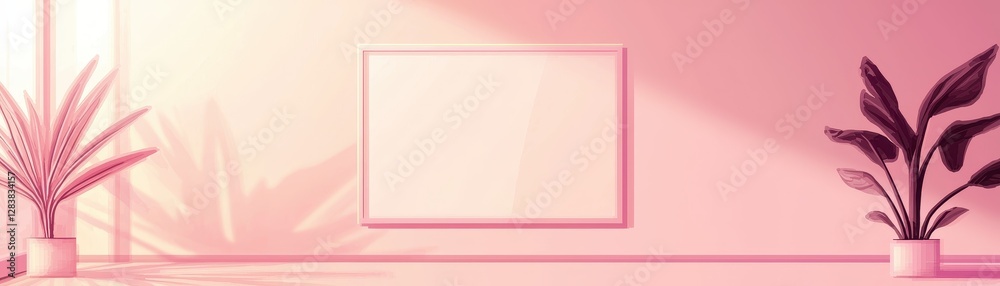 Minimalist Pink Room Interior Design with Blank Frame Plants and Sunlight Minimalist Pink Room Interior Design with Blank Frame Plants and Sunlight
