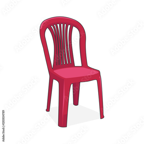 red plastic chair, minimalist vector with black lines and white background