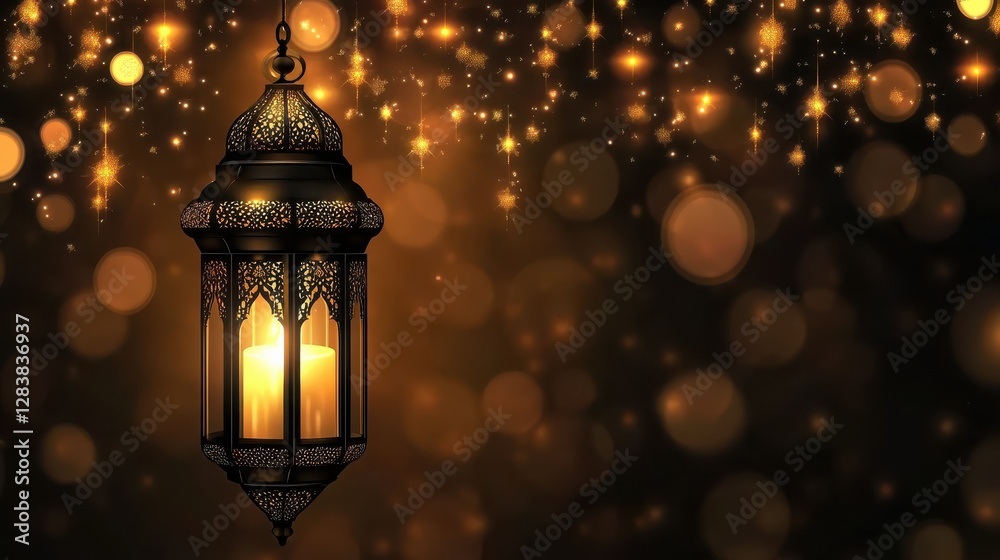 Elegant Lantern with Warm Glow and Sparkling Background Effects Elegant Lantern with Warm Glow and Sparkling Background Effects