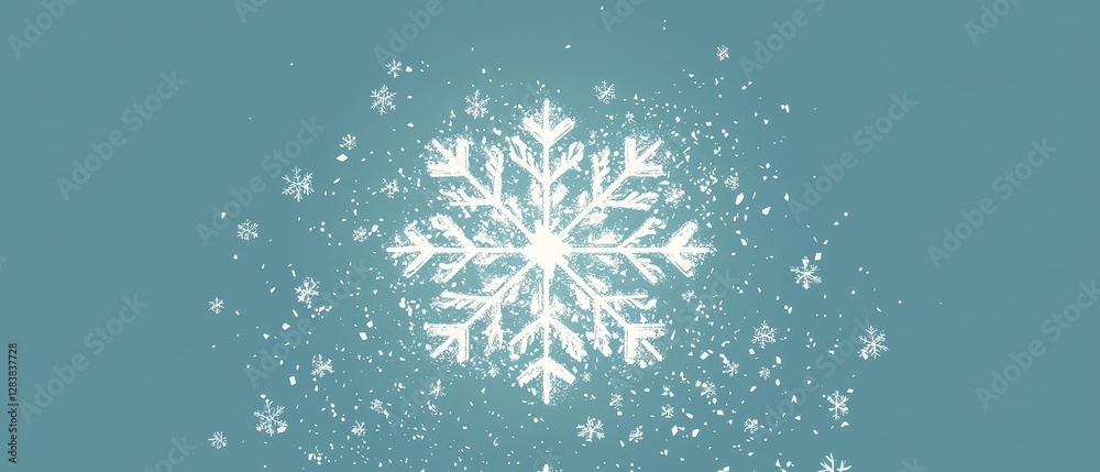Fototapeta premium Sparkling Winter Snowflake Design Festive Holiday Background with Falling Snow