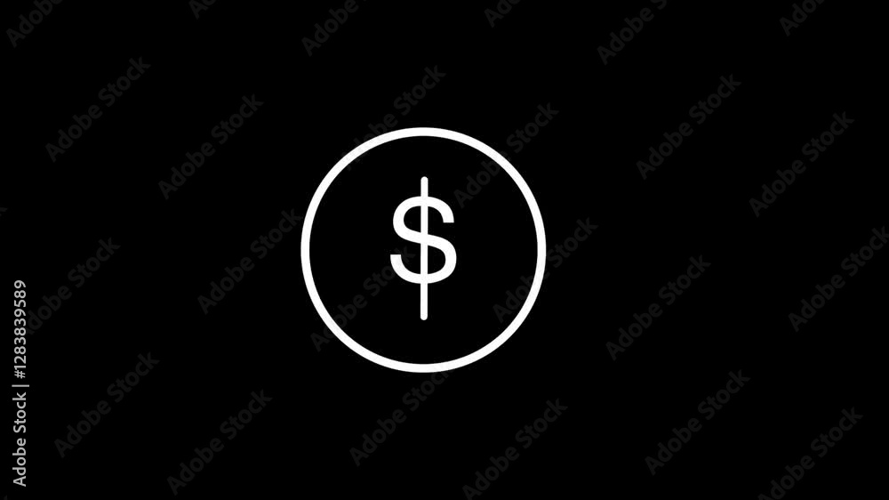 Minimalistic representation of a dollar sign encased in a circle on a black background, symbolizing money or financial concepts. Minimalistic representation of a dollar sign encased in a circle on a black background, symbolizing money or financial concepts.