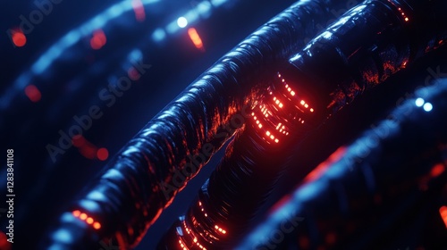 Futuristic high-tech glowing cables with abstract light patterns