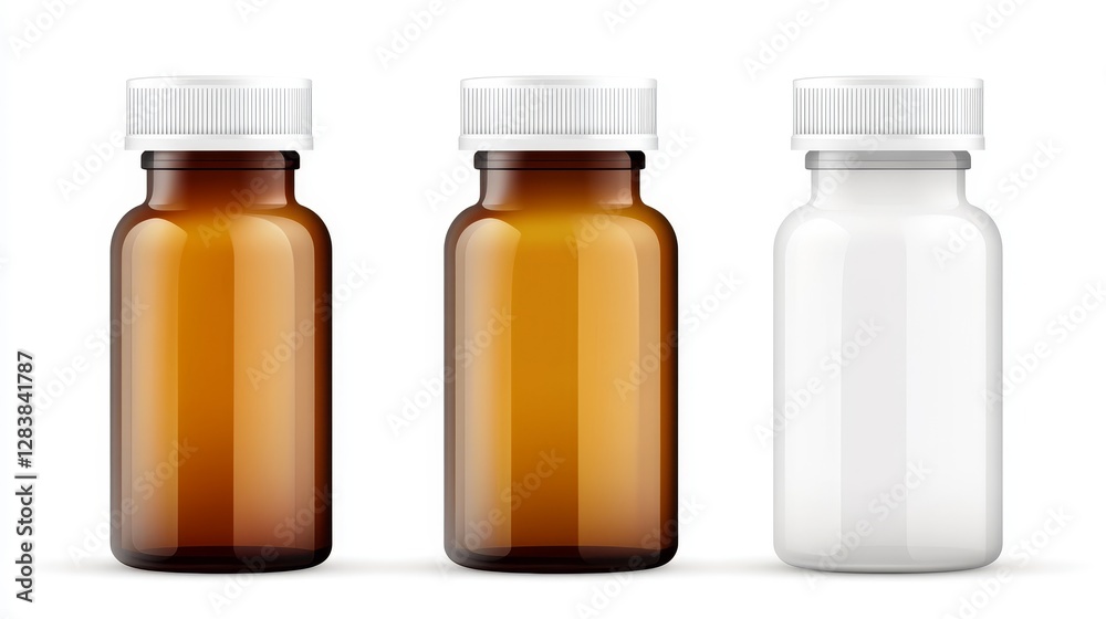 Assorted Glass Bottles for Medicine in Brown and White Colors Assorted Glass Bottles for Medicine in Brown and White Colors