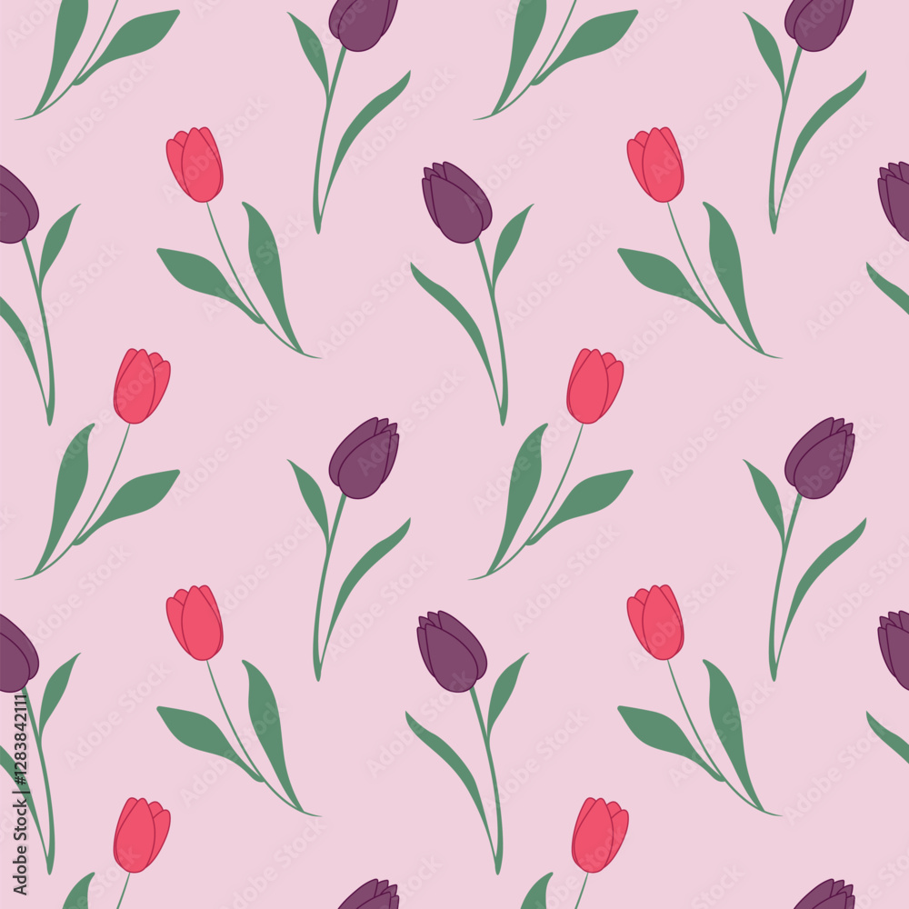Obraz premium lovely flowers, tulips. pattern, seamless texture, background for March 8, birthday, spring, March, April, May. vector graphics.