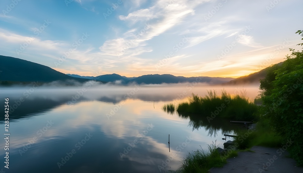 Fototapeta premium 湖畔の朝