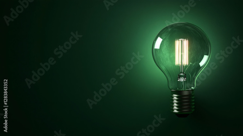 Bright light bulb glowing against a dark green background, symbolizing innovation, creativity, and new ideas