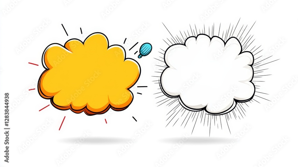 Bright Yellow and White Speech Bubbles with Exclamation Effects Bright Yellow and White Speech Bubbles with Exclamation Effects