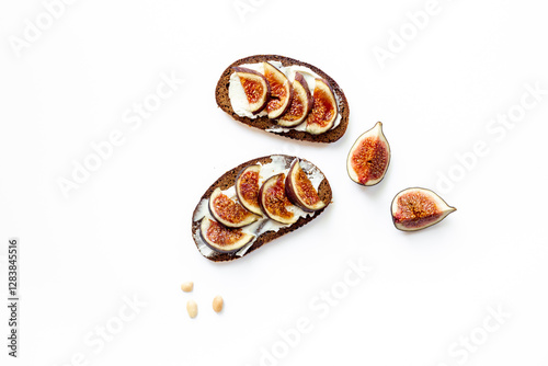 Wallpaper Mural Fig sandwiches with cheese and honey for breakfast. Top view Torontodigital.ca