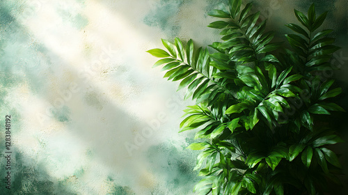 Tropical palm trees in the rain with a morning sky and lush greenery