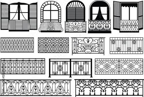Decorative balcony and windows Vector bundle, Clipart, Silhouette, Vector, icons, illustration, design.