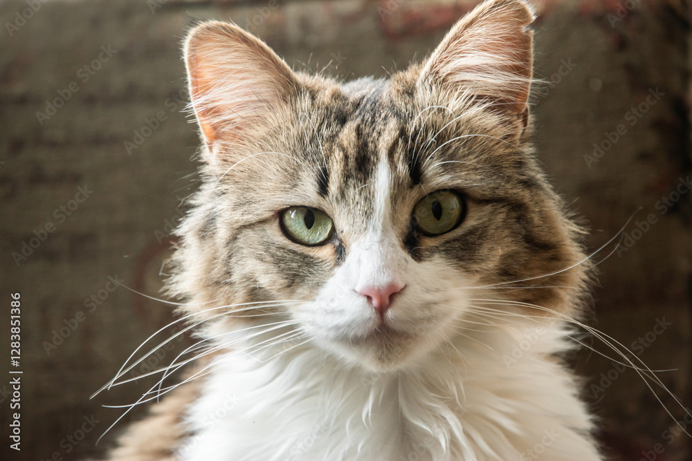 Portrait of a young adorable cat with green eyes and long hair Portrait of a young adorable cat with green eyes and long hair