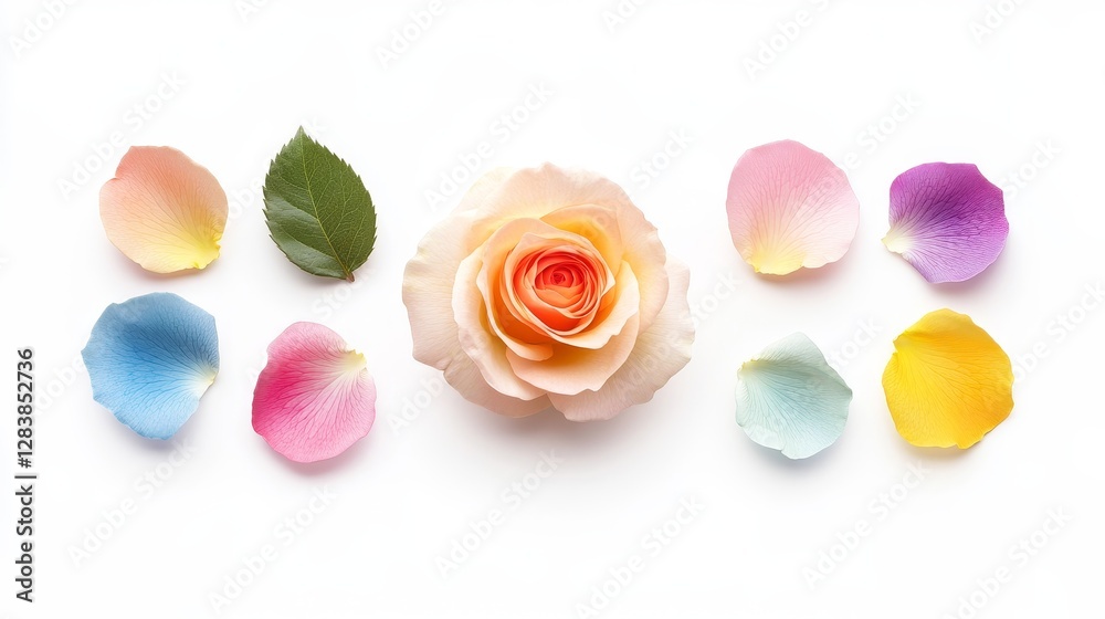 Beautiful Rose with Colorful Petals and Green Leaf Arrangement Beautiful Rose with Colorful Petals and Green Leaf Arrangement