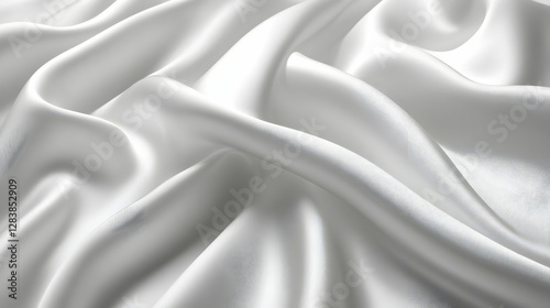 Elegant white silk and satin fabric with smooth, shiny texture and soft, luxurious drapery