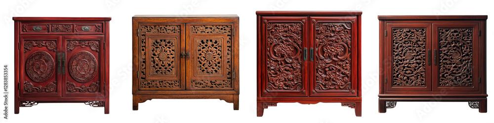 Exquisite Chinese carved wooden cabinets and chests showcasing the intricate and ornate decorative of traditional Asian interior design and architecture Exquisite Chinese carved wooden cabinets and chests showcasing the intricate and ornate decorative of traditional Asian interior design and architecture