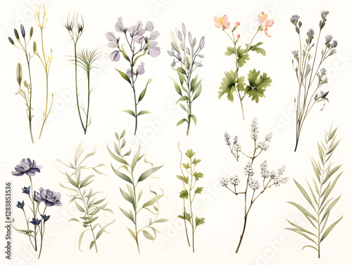 Wallpaper Mural Various meadow flowers for an arranged background. Ink painting smeared with a wet brush. Japan traditional sumi-e painting. Torontodigital.ca