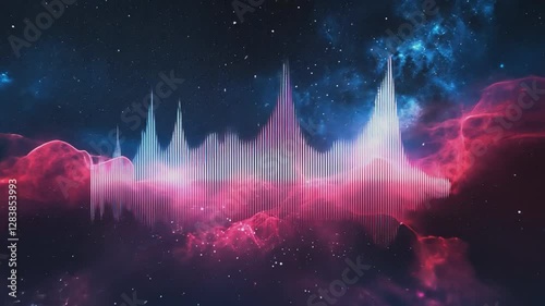 Cosmic Symphony: A mesmerizing display of sound waves visualized against a backdrop of a vibrant nebula.