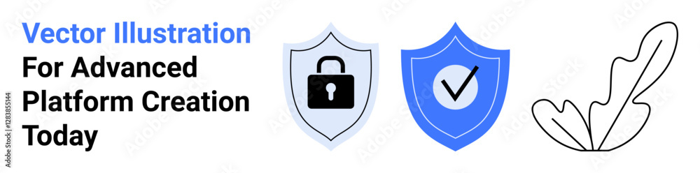 Lock icon and checkmark shield emphasize security, trust, and protection. Abstract leaf adds creativity. Ideal for data safety, cybersecurity, digital trust, platforms, branding marketing flat Lock icon and checkmark shield emphasize security, trust, and protection. Abstract leaf adds creativity. Ideal for data safety, cybersecurity, digital trust, platforms, branding marketing flat