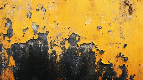 Yellow Painted Wall Surface Exhibiting Peeling Paint and Texture