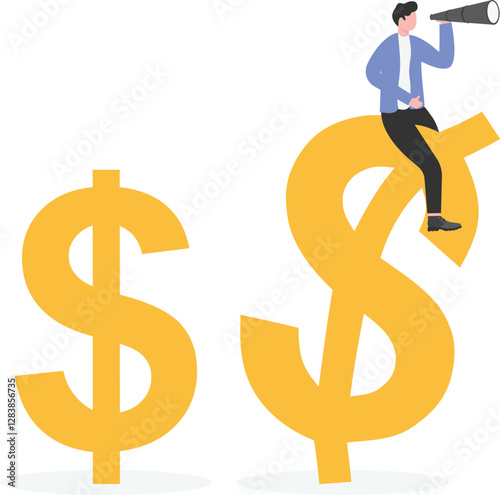 Businessmen spying on the direction of investing in stocks to make a profit in the stock market.


