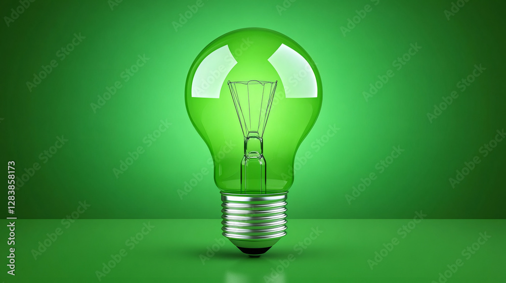 Green light bulb on green background symbolizing eco-friendly energy solutions and environmental sustainability Green light bulb on green background symbolizing eco-friendly energy solutions and environmental sustainability