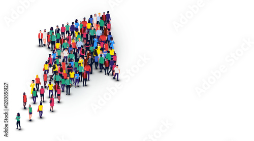 Large group of people in the shape of an arrow, business, and technology.