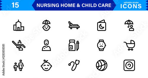 Nursing and Child Care Icon Set. Professional Vector Icons for Healthcare, Pediatrics, and Baby Care Designs