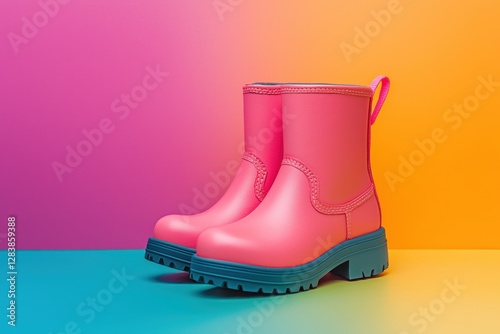 Elegant girl's boots on solid color background, high resolution