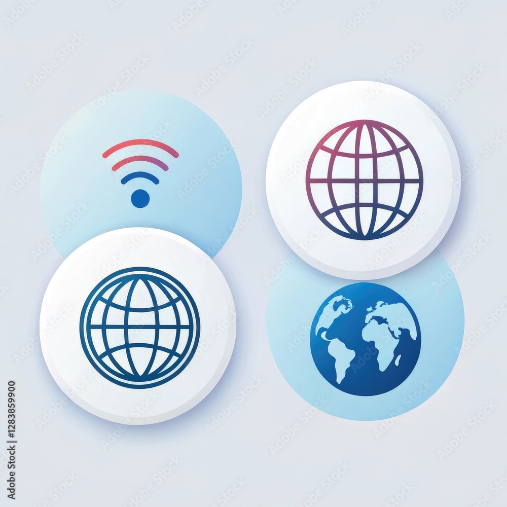 Global Network Icons: Wifi, Globe Buttons Global Network Icons: Wifi, Globe Buttons