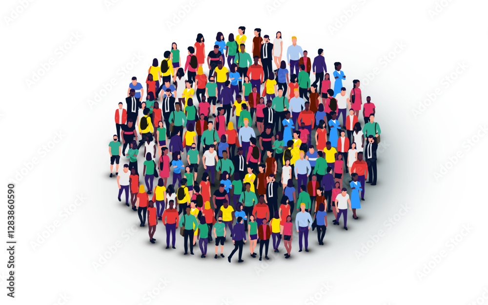 Large group of people in the shape of a circle on white background. People crowd concept. Large group of people in the shape of a circle on white background. People crowd concept.