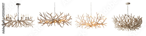 Unique and captivating sculptural antler inspired chandelier lighting piece designed as a striking focal point for modern elegant and sophisticated interior spaces