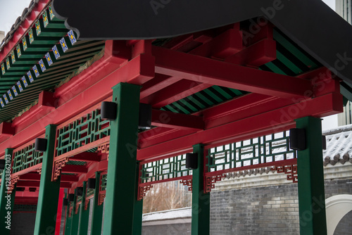 Stunning fusion of red and green elements in traditional Chinese architecture photo