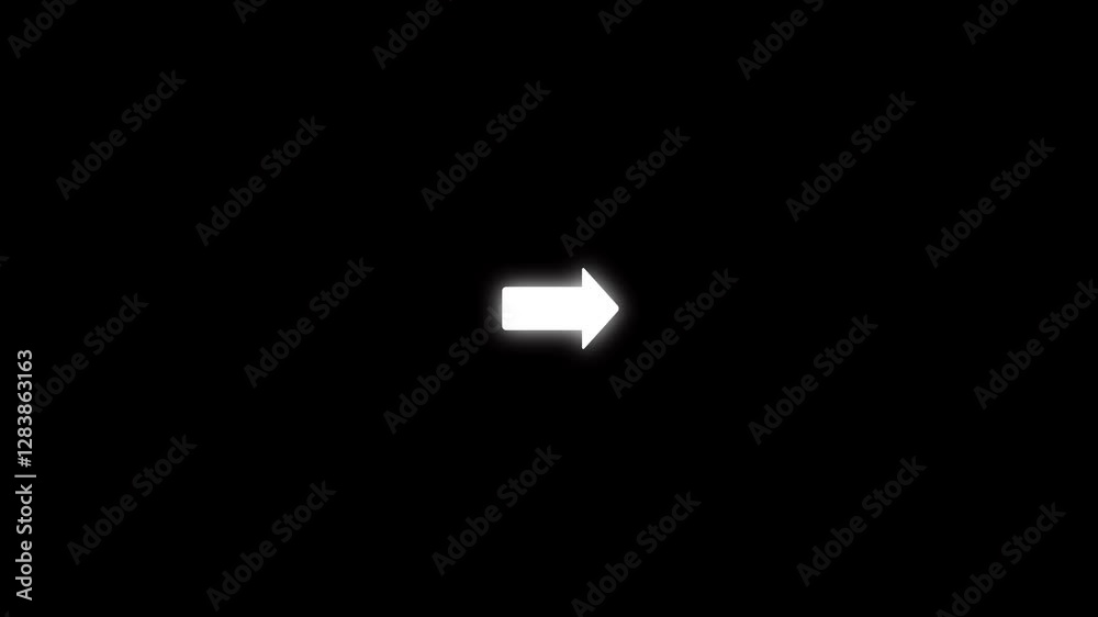 Arrow pointing right side animation.Right arrow for road direction.animated traffic directional arrows sign. White simple straight animated arrow pointing to the right on black background. Arrow pointing right side animation.Right arrow for road direction.animated traffic directional arrows sign. White simple straight animated arrow pointing to the right on black background.