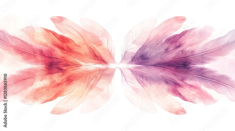 Abstract Watercolor Feathers: A Symphony of Pink and Orange Hues