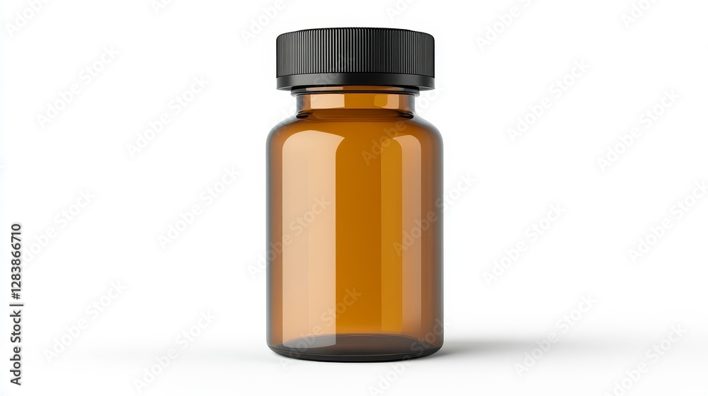 Brown Glass Bottle with Black Lid for Medicine or Supplements Brown Glass Bottle with Black Lid for Medicine or Supplements