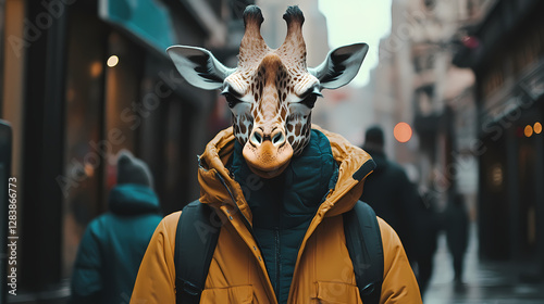 Human with giraffe head photo