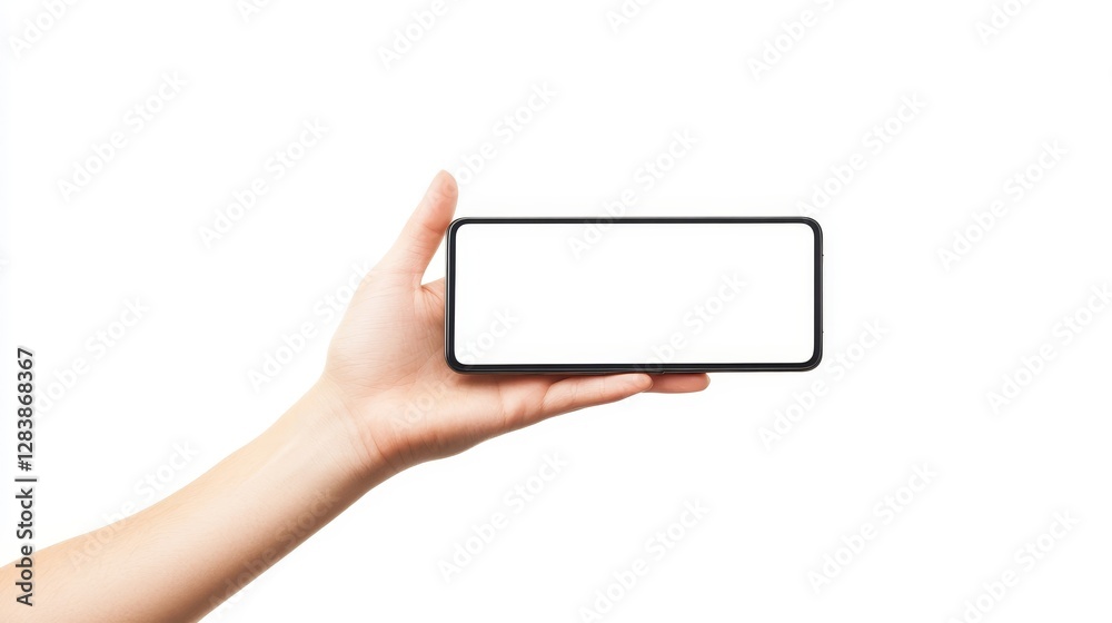 Hand Holding a Blank Smartphone with Isolated White Background Hand Holding a Blank Smartphone with Isolated White Background