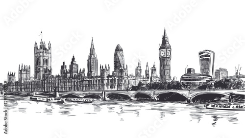 London Skyline with Big Ben and the Thames .eps