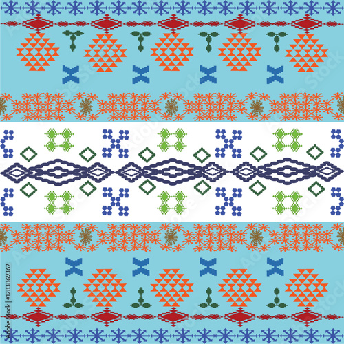 set of seamless patterns , shape , block , orange, blue, green