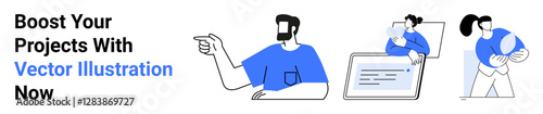 Team members planning projects using digital tools, exchanging ideas, and organizing workflow. Ideal for teamwork, project management, creativity, education, technology, startups flat landing page