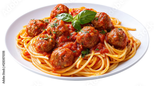 A plate of spaghetti with meatballs covered in marinara sauce 
