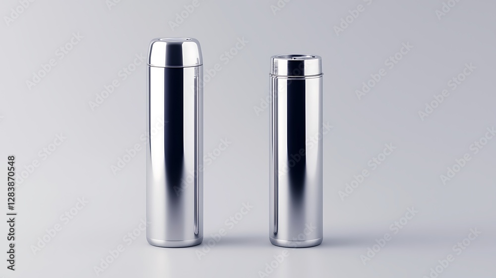 Metallic Cylindrical Containers with Reflective Finish for Modern Product Presentation and Design Use Metallic Cylindrical Containers with Reflective Finish for Modern Product Presentation and Design Use