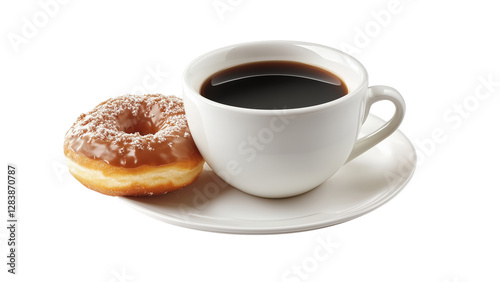A cup of black coffee with a side of glazed donut 