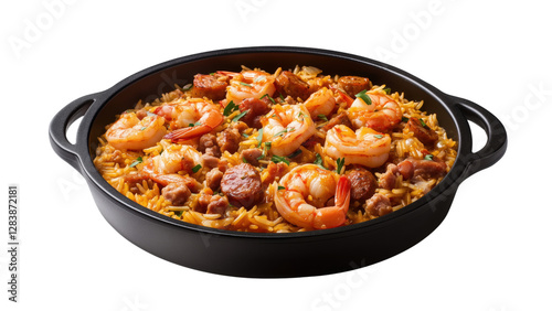 A dish of Cajun-style jambalaya with shrimp and sausage