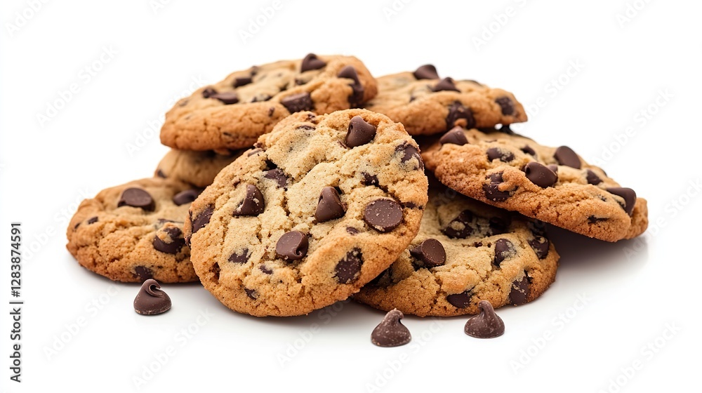 Pile of Chocolate Chip Cookies Isolated on White Background with Clipping Path Pile of Chocolate Chip Cookies Isolated on White Background with Clipping Path