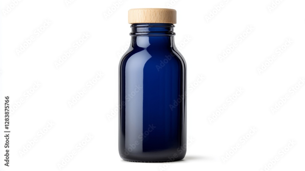 Blue Glass Bottle with Wooden Lid for Eco-Friendly Products Blue Glass Bottle with Wooden Lid for Eco-Friendly Products