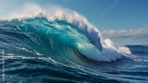 Big wave on the blue sea. Surf and foam