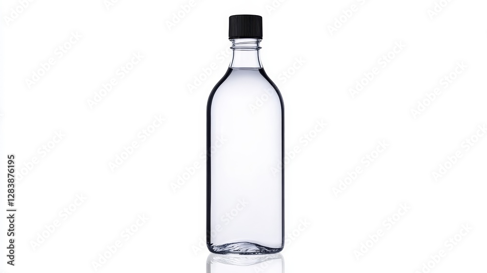 Clear Plastic Bottle for Beverages with Black Lid on White Background Clear Plastic Bottle for Beverages with Black Lid on White Background