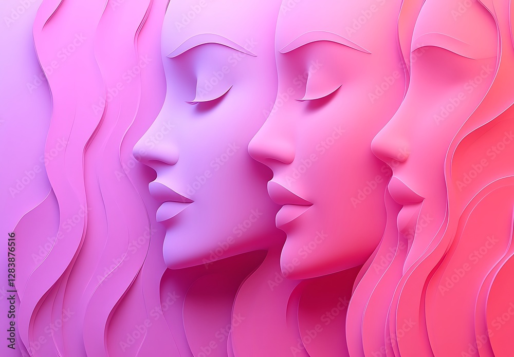 Stylized Profile of a Woman with Flowing Pink Hair on a Vibrant Background Stylized Profile of a Woman with Flowing Pink Hair on a Vibrant Background