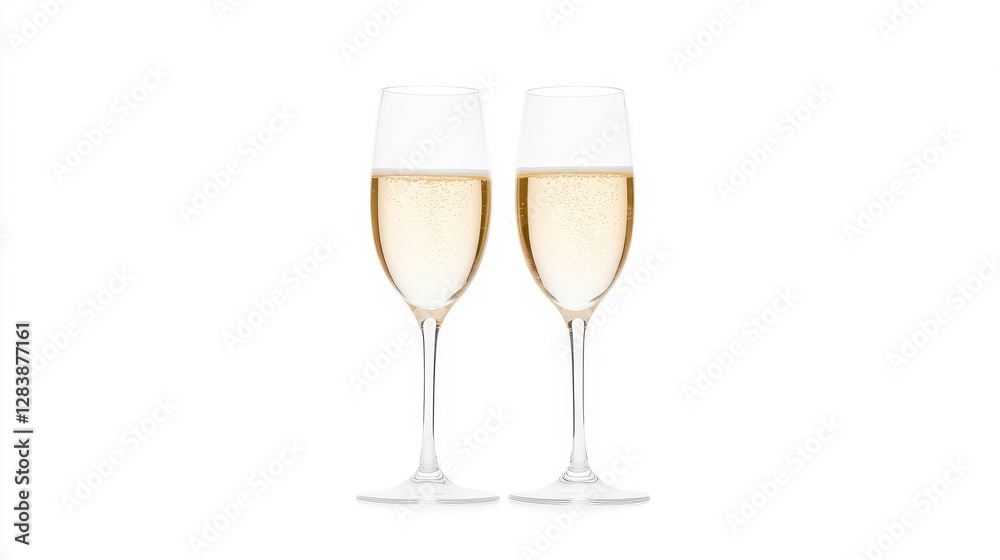 Two Flutes of Sparkling Champagne on White Background Two Flutes of Sparkling Champagne on White Background